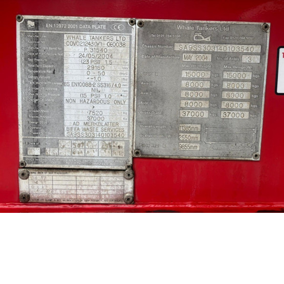 2004 WHALE WASTE DISPOSAL TANKER in Vacuum Tankers Trailers
