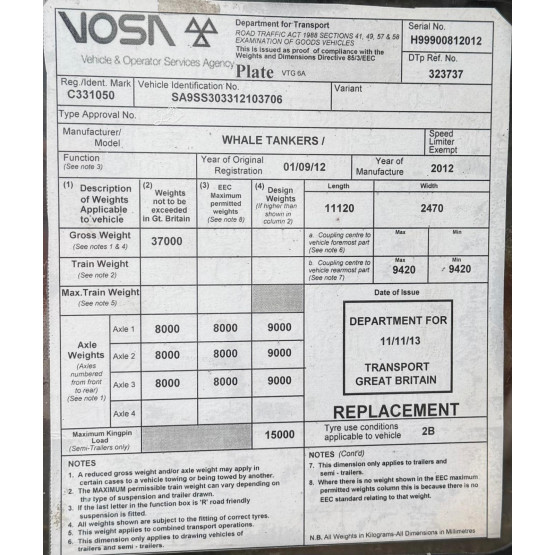 2012 WHALE  in Vacuum Tankers Trailers