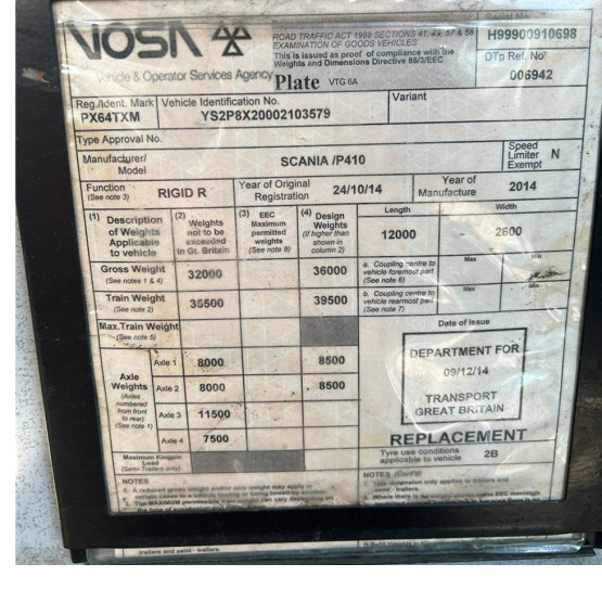 2014 SCANIA P410 in Tank Rigid Vehicles